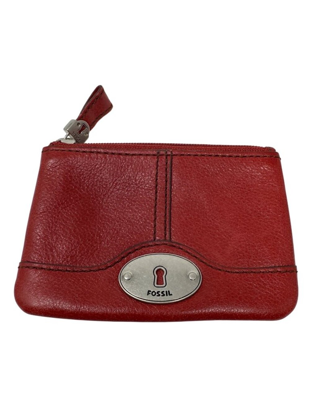 Fossil Red Leather Coin Purse With ID Window & Zippered Closure